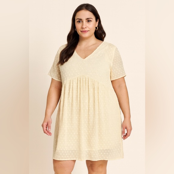 Cream Textured Sheer Overlay Babydoll Dress - 100% Polyester, Size XL - Picture 1 of 6